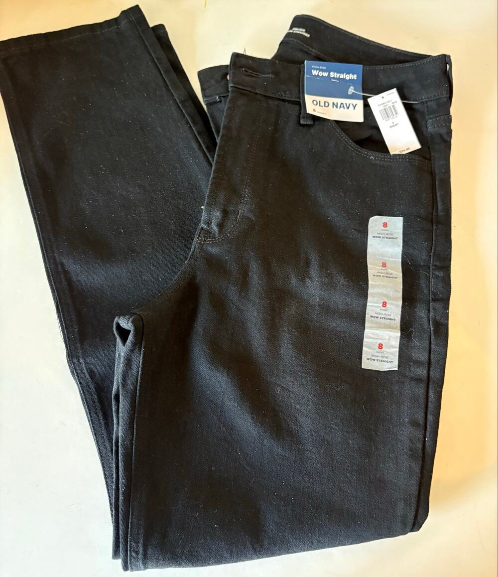 Old Navy high rise black jeans straight leg 8 short